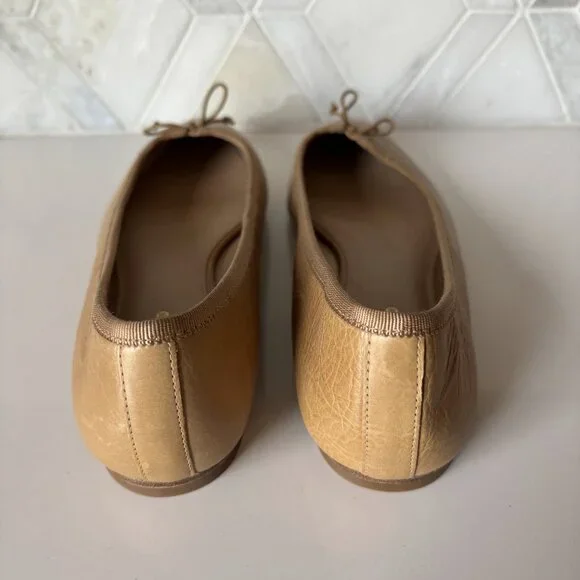 Veronica Beard Size 7 M Catherine Leather Ballet Flat Tan With Bow - Picture 4 of 8